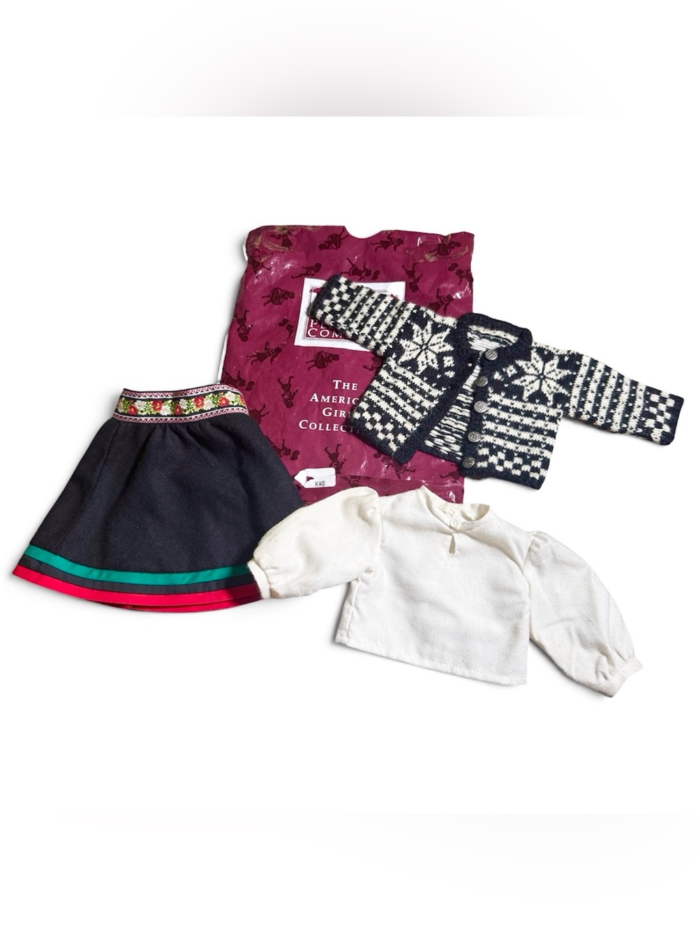 American Girl Kirsten Larson Pleasant Company Winter Outfit Sweater Skirt Top
